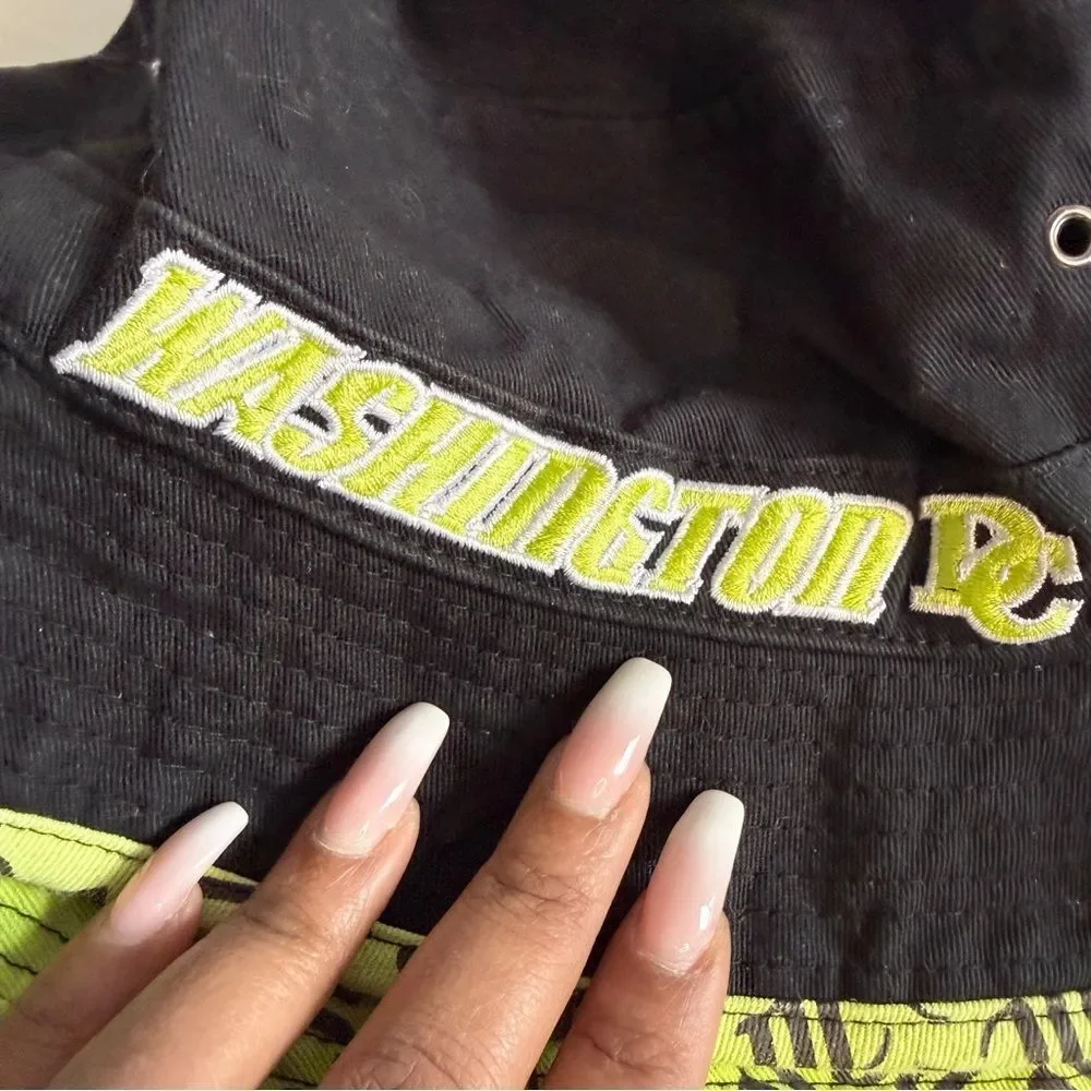 City Hunter Washington DC Bucket Hat Neon Lime Green Black Monogram Print OS